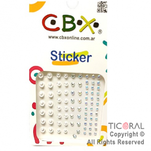STICKERS STRASS PREMIUM CBX AUTOADHESIVOS PERLITA PLATEADO Y MULTI (PACK X 10 PLANCHAS)